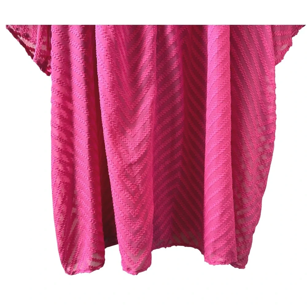 Liz Claiborne Fushia Chevron Ruffle Neck Flutter Sleeve Sheer Blouse XL - Picture 5 of 11